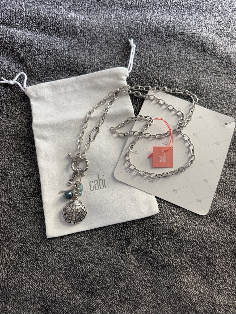 CAbi Silver Shell Charm Necklace with Teal Accent Beads